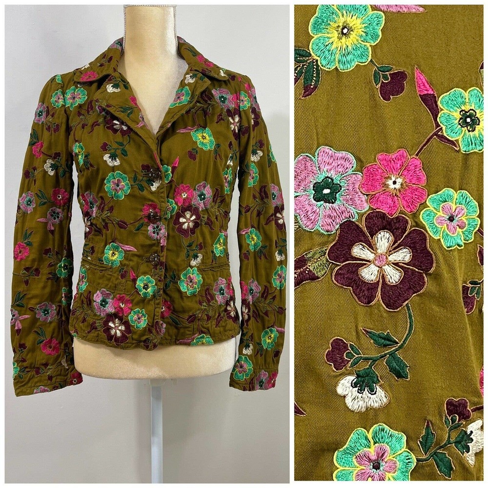 Johnny Was Floral Embroidered Jacket Size S Brown Multicolor